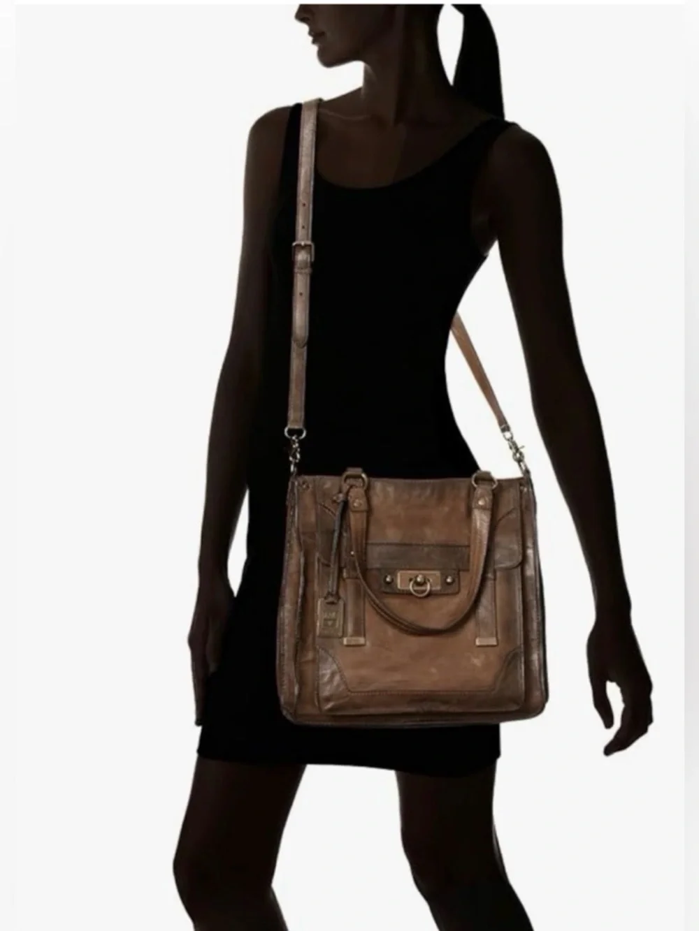 RARE Frye Leather Cameron Magazine Crossbody Tote Shoulder Bag Taupe Retail $438 - Picture 12 of 12